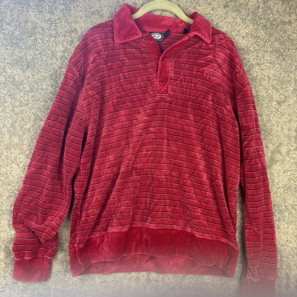 Vintage 80s Hemingway Point loin Velour Shirt Henley Polo Sweater Burgundy L